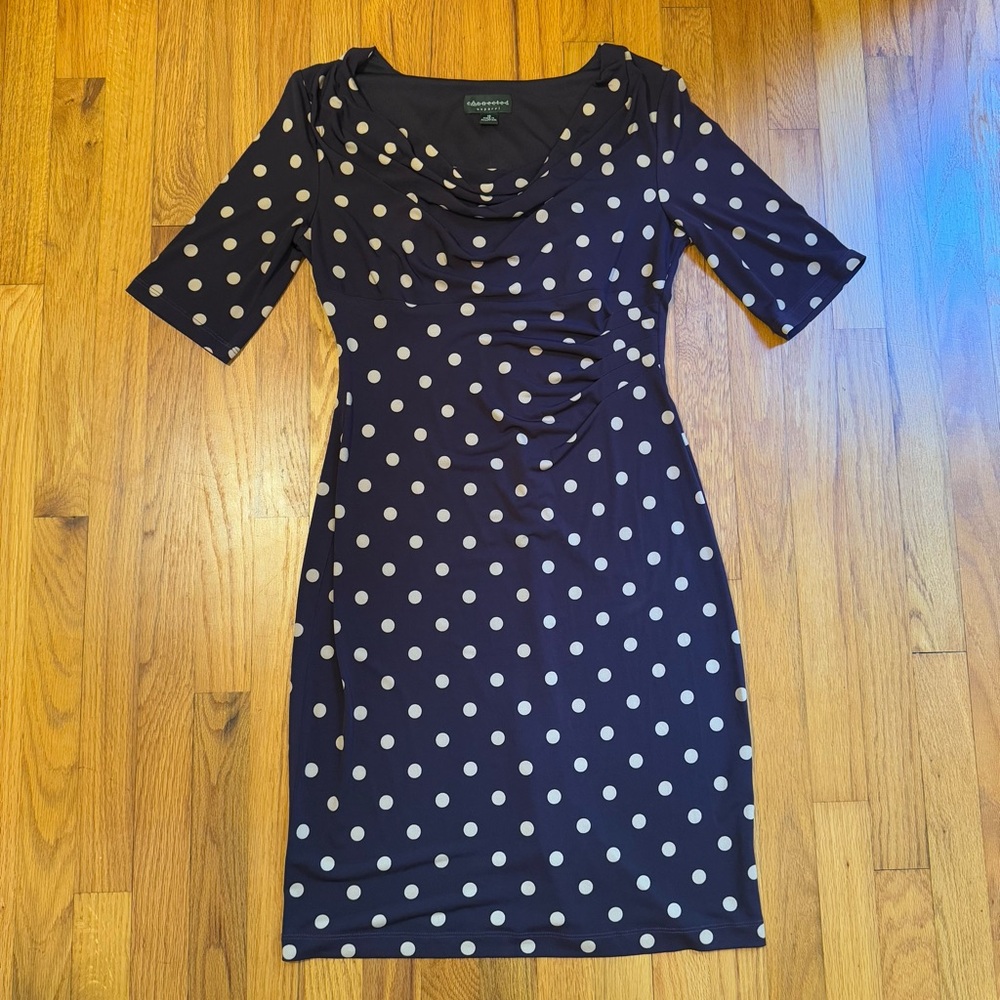 Connected Apparel Purple Shift Dress with White Polka Dots